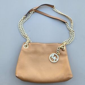 Michael Kors Leather Mini Bag With Gold Chain  Camel/Tan Double Straps